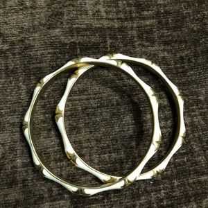 Cream Enamel and Gold Tone Bamboo Bangles